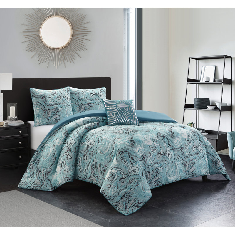 Ensemble d'édredon réversible en microfibre 4 pièces Flore, Édredon très grand et 3 pièces supplémentaires