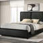 Grand lit à panneau tapissier noir avec tissu gris anthracite, coins arrondis, basse, bois d'hévéa pour le confort de la chambre à coucher