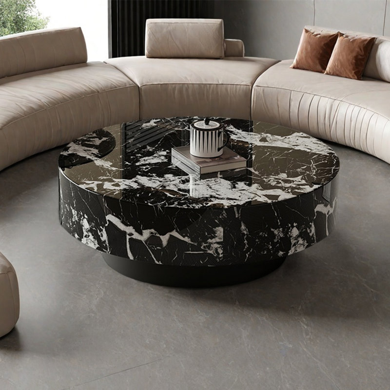 Table basse moderne simple ronde en marbre, H 13,8 po x L 39,4 po x l 39,4 po