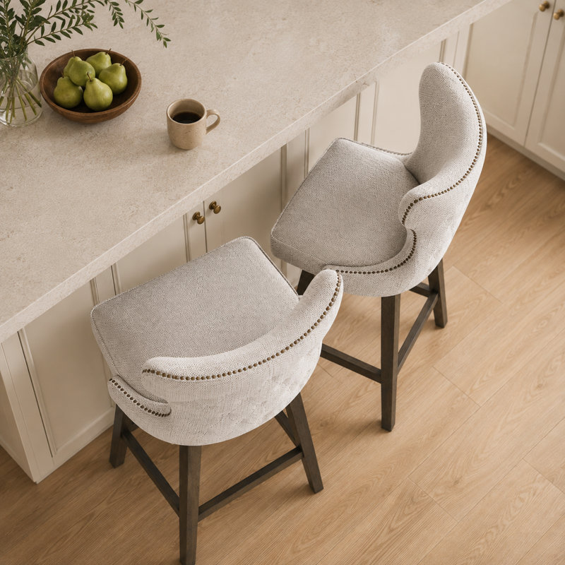 Tabouret de bar et de comptoir pivotant Caraline (ensemble de 2), Beige, Tabouret de comptoir (siège d'une hauteur de 26 p