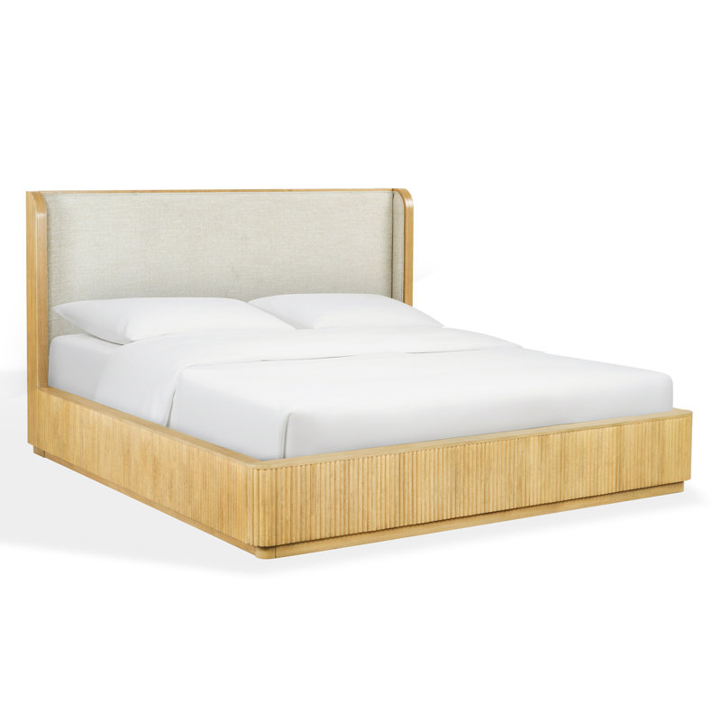 Lit en bois de roseau Barrymore, Chêne gris-beige, Grand lit