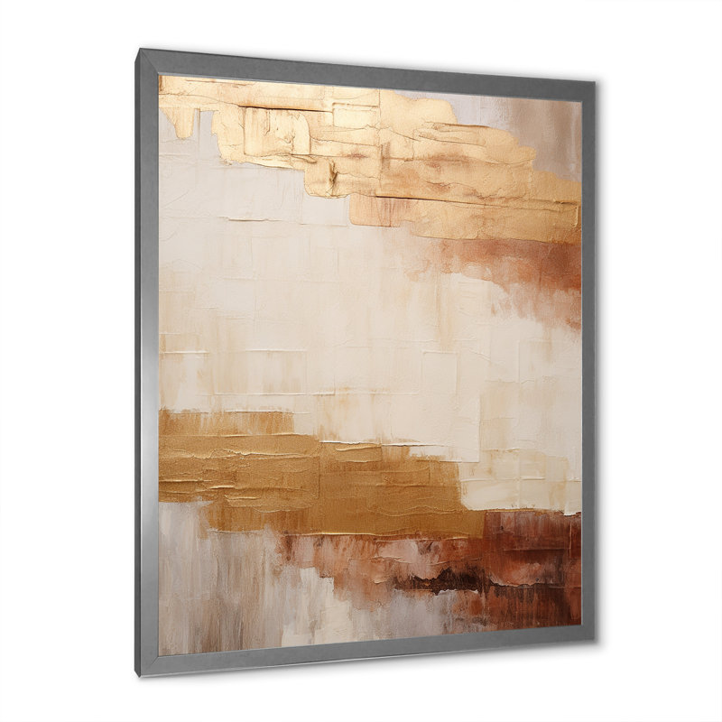Minimal or et beige abstrait rivière II, Cadre simple argenté, H 40 po x l 30 po x P 1,5 po