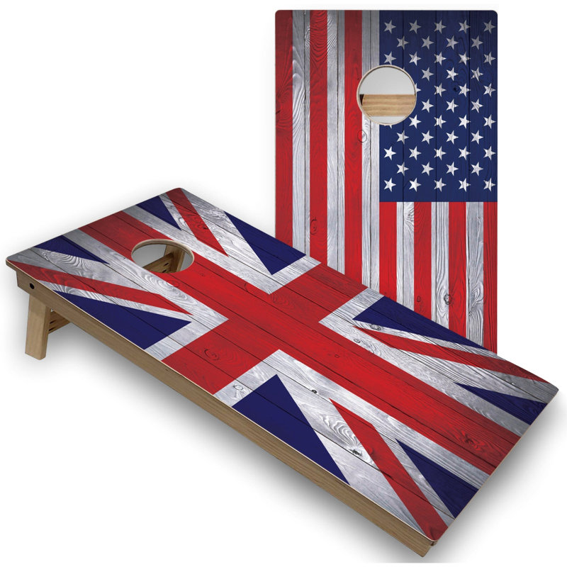 Planches de cornhole 2 'x 4' avec lumières DEL, Drapeau du Royaume-Uni / États-Unis
