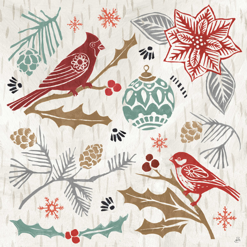 Gravure sur bois, Noël VI couleur, H 12 po x l 12 po, Non, Toile tendue