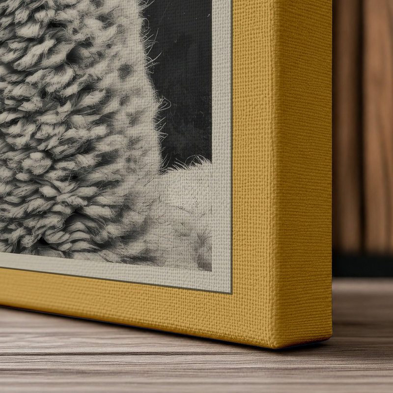 Alpaca Portrait Japandi - Wrapped Canvas, 24x16 - 61.0 x 40.6 cm, Ochre Border