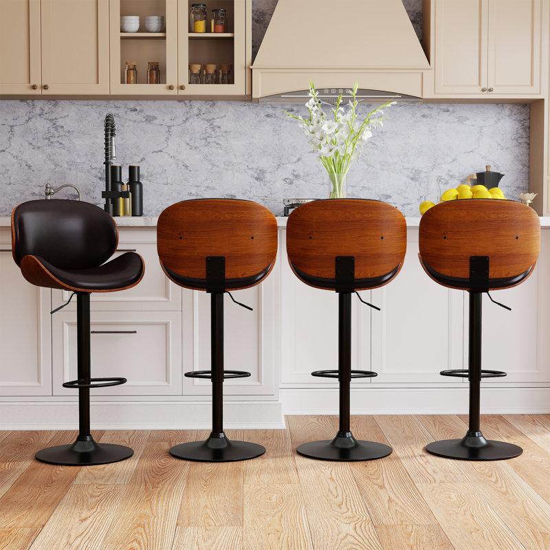 Tabouret de bar pivotant en polyuréthane ajustable Mid-Century, Brun