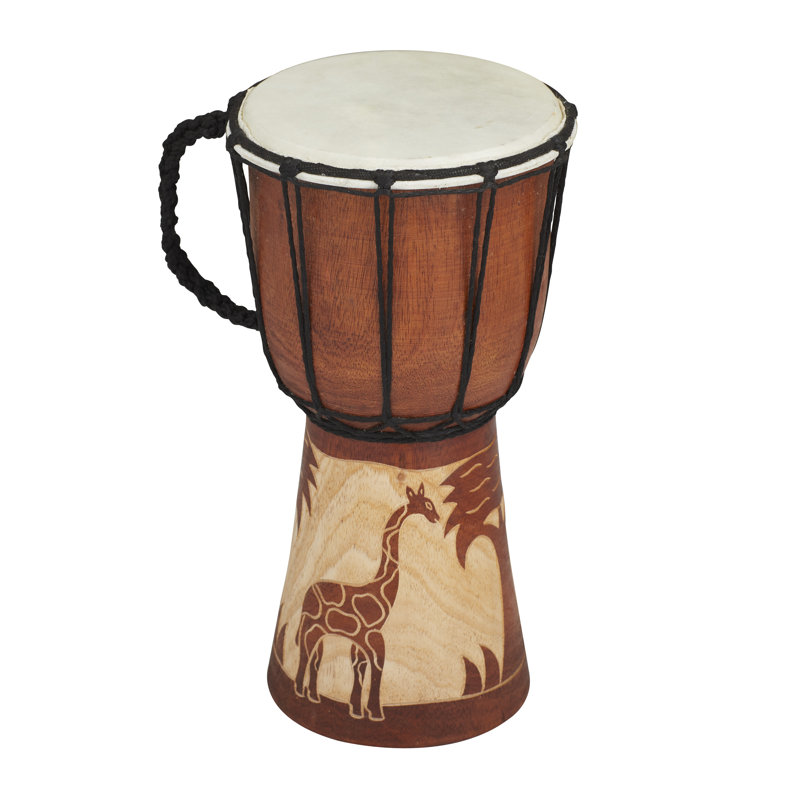 Wood Handmade Djembe Drum Decorative Sculpture with Rope Accents, Brown/Black