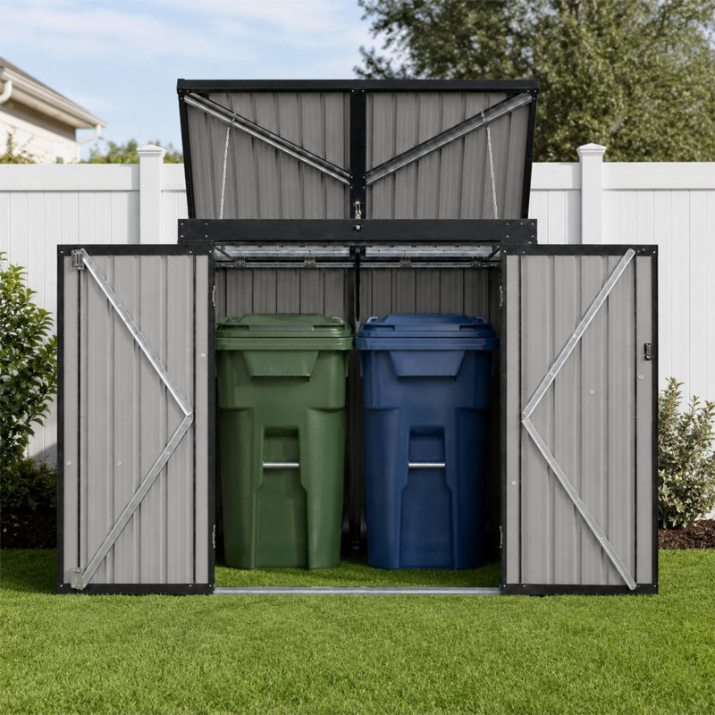 Remise extérieure pour 2 poubelles MetaGarchet, enceinte de rangement en acier galvanisé noir pour jardin, cour et pelouse