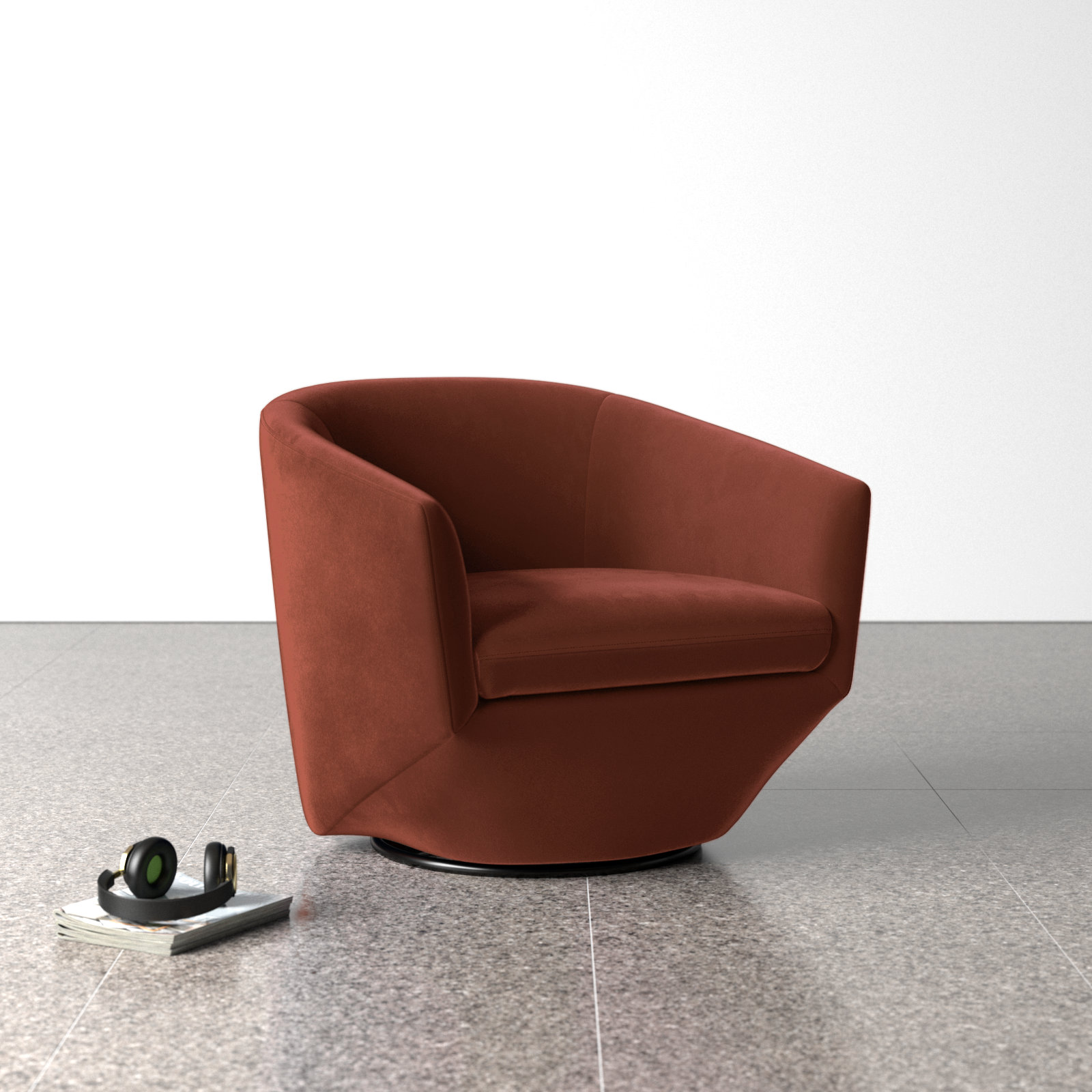 Elexi Swivel Barrel Chair, Burgundy Velvet