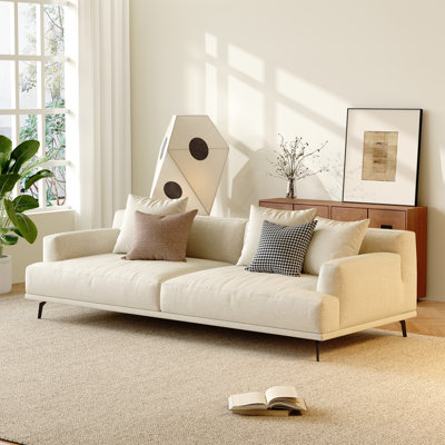 82.6" Modern Cotton-Linen Sofa, Breathable Fabric, Solid Wood Frame & High-Elastic Sponge Cushion
