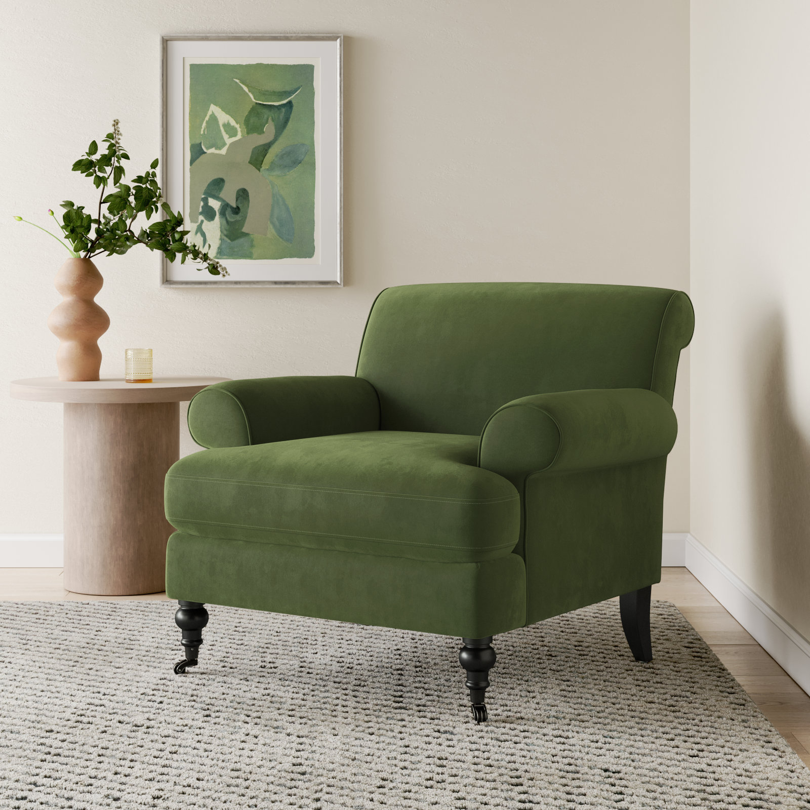 Harbor Armchair, Olive Green Velvet