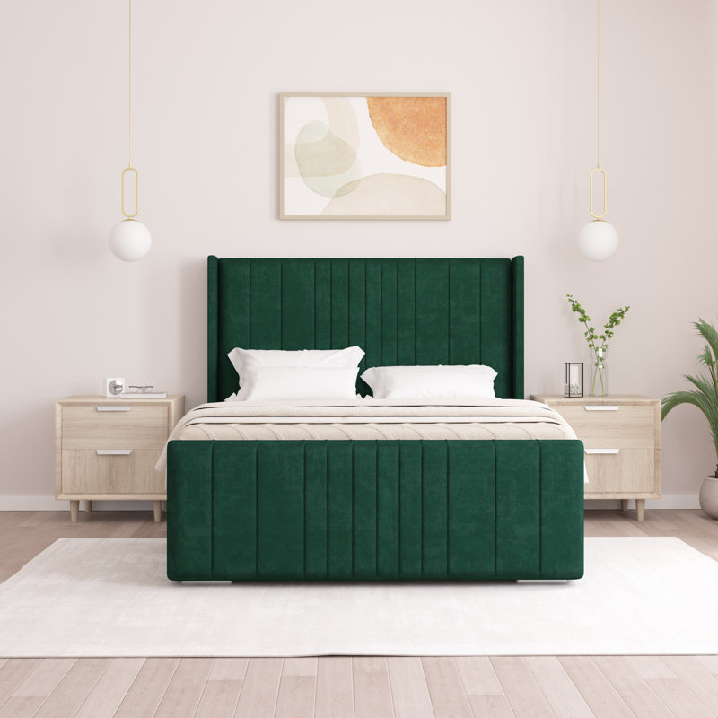 Denzel Upholstered Bed , Emerald Green, Double (4'6)