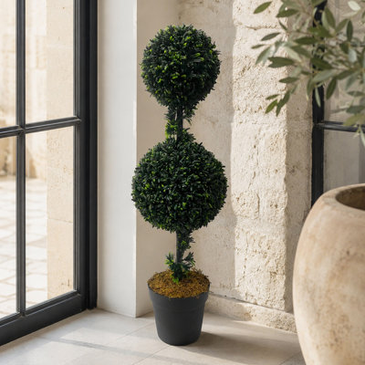 Leaf Artificial Boxwood Ball Trees 90cm Faux Boxwood Tree in Pot Liner