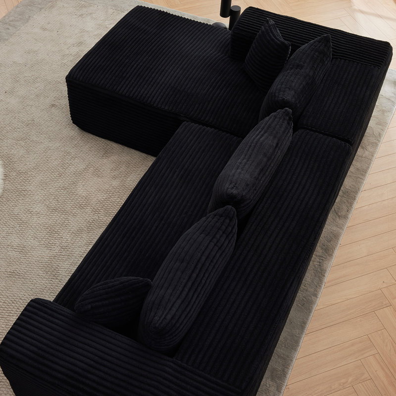 Modular Sectional Sofa With Chaise, Black