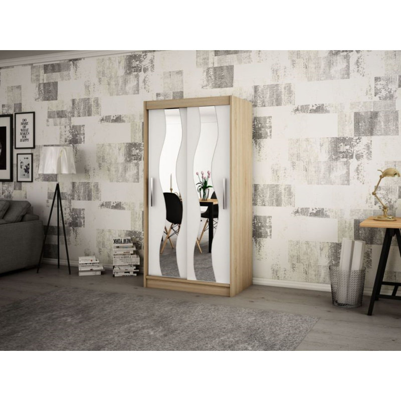 Margrete Manufactured Wood Wardrobe, Matt White/Sonoma Oak, 200cm H x 120cm W