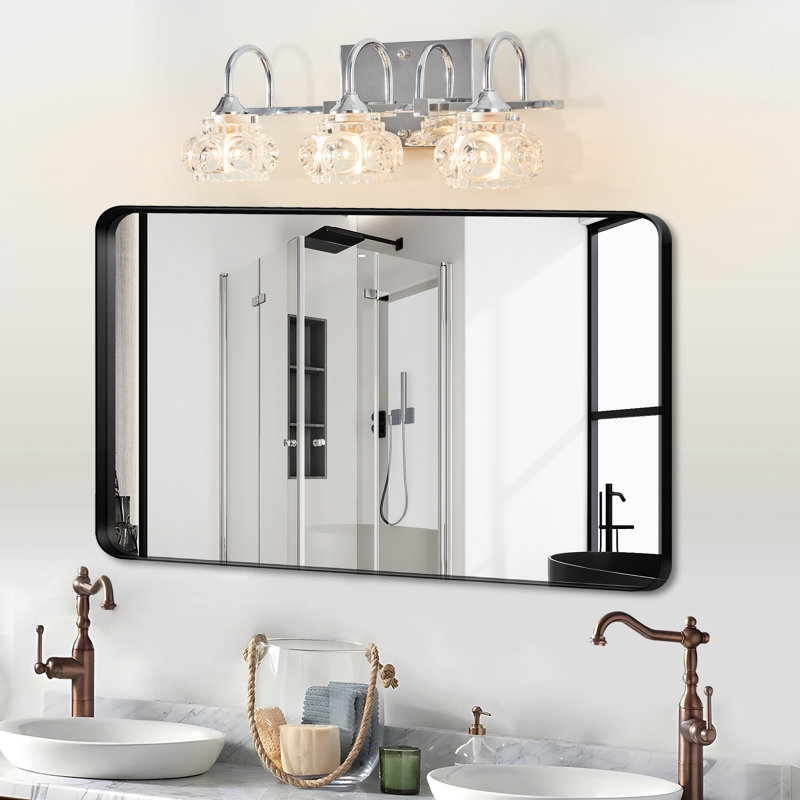 Elegant Bathroom Vanity Lamp In Brushed Nickel - 3- Crystal Fixture With Clear Shades, Materials, For Bath & Dressing Room Use