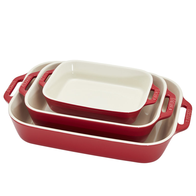 Staub Ceramics 3-piece Rectangular Baking Dish Set, Cherry