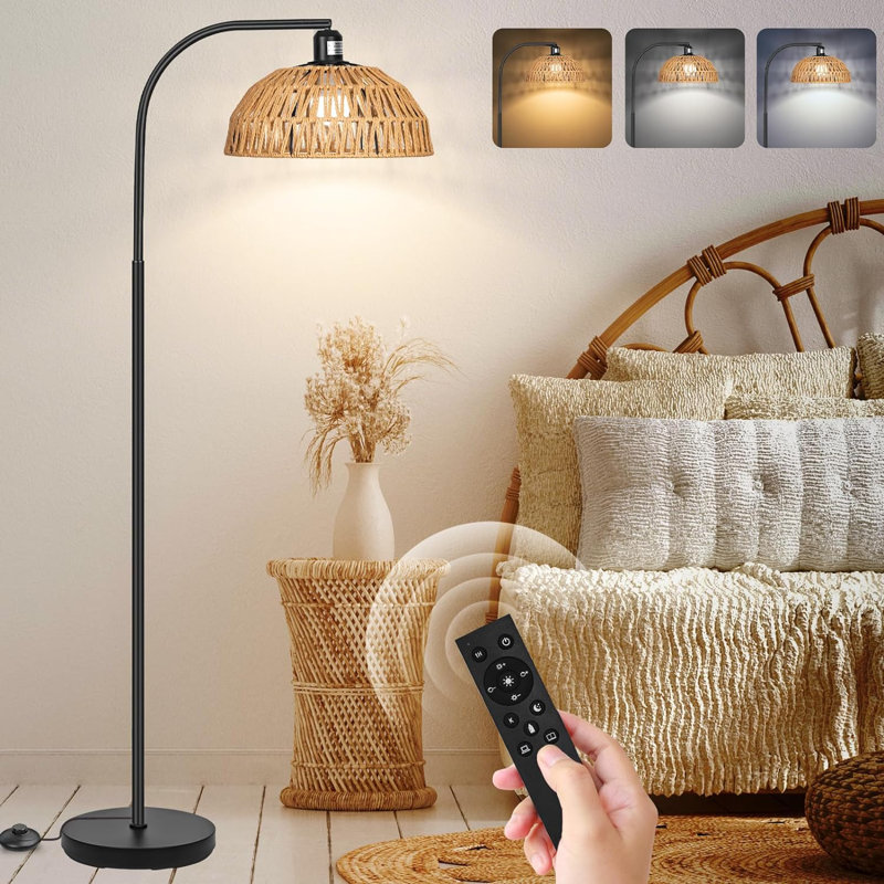 Lampe sur pied avec télécommande Boho, Noir, noir, noir, noir