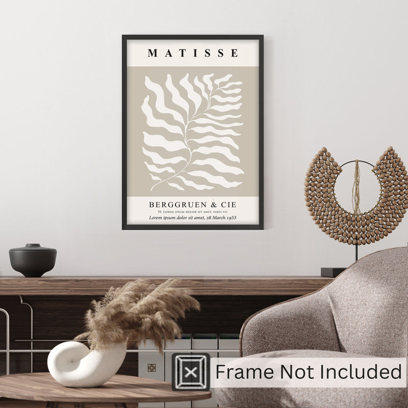 «Botanical Matisse Plant Coffee Beige», reproduction d'art moderne sans cadre Mid-Century, H 36 po x l 24 po