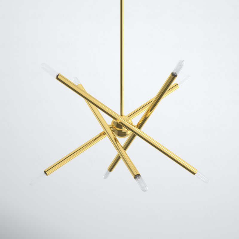 Poco 8 - Light Dimmable Sputnik Modern Linear Chandelier, Polished Brass