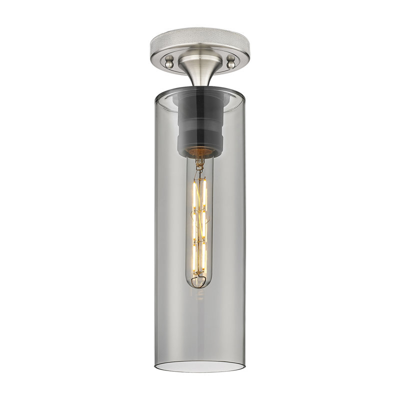 Plafonnier encastré 1 lumière Crown Point, Plaqué couleur fumée, Nickel satiné, H 12 po x l 3,88 po x P 3,88 po