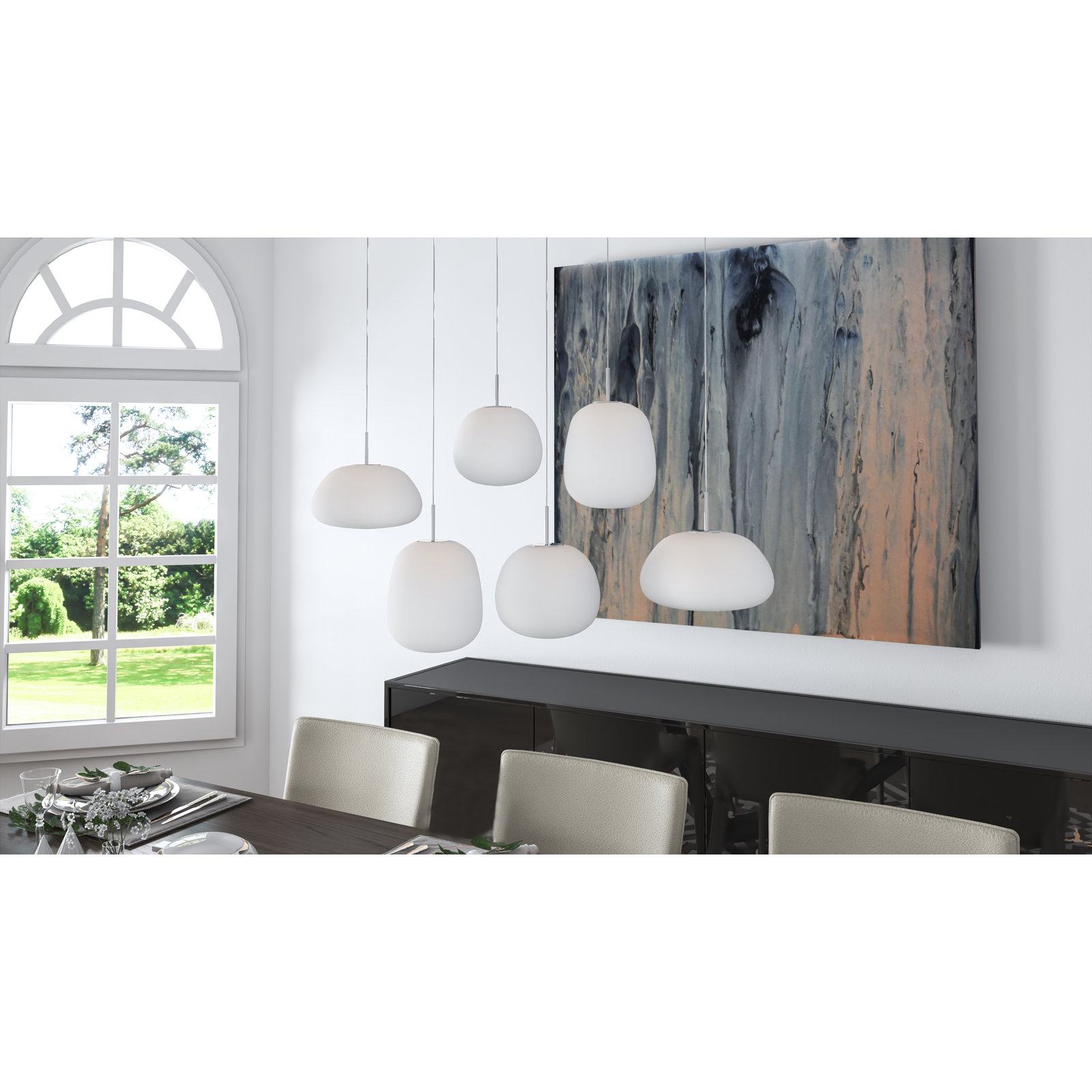 Hughie 6 Light Glass Dimmable LED Pendant