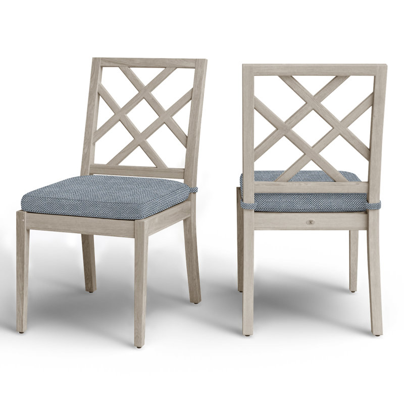 Haley Patio Dining Side Chair with Cushions, Oyster Teak, No Welt, Rollo Chambray