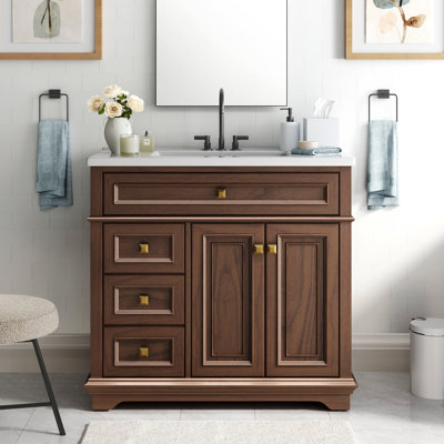 Meuble-lavabo sur pied 36 po avec comptoir en céramique et lavabo intégré 36 po