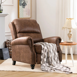 34.6" wide classic and overstuffed soft pushback recliner with rivet