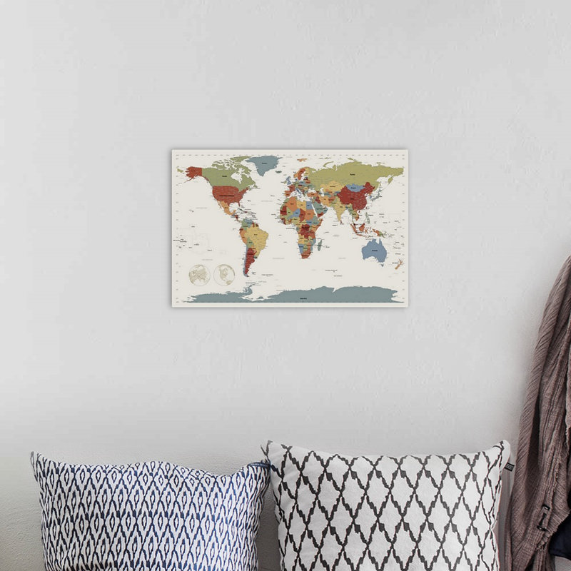 «World Map», impression par Michael Tompsett, H 40 po x l 60 po x P 1,5 po, Toile