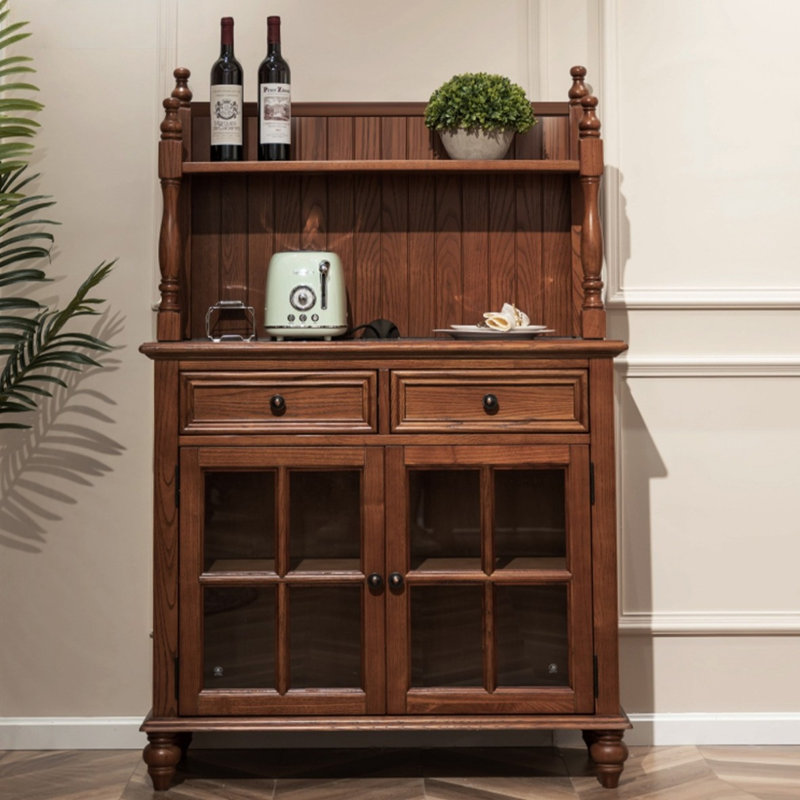 Buffet en noyer massif et bois manufacturé, H 57,87 po x l 31,1 po x P 15,35 po