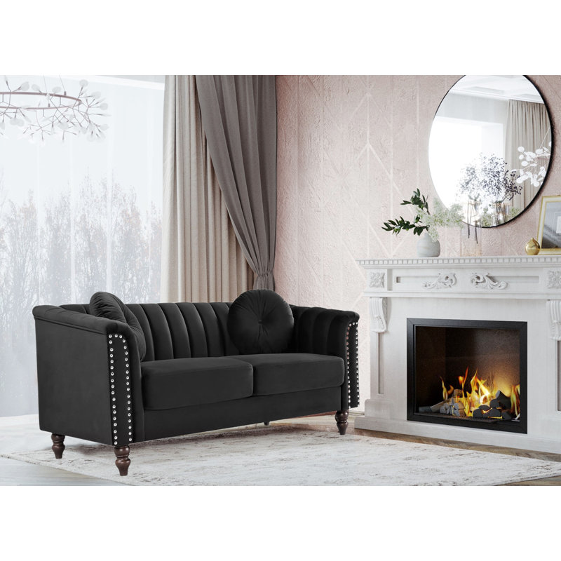 Drevion 61.4'' Velvet Loveseat, Black