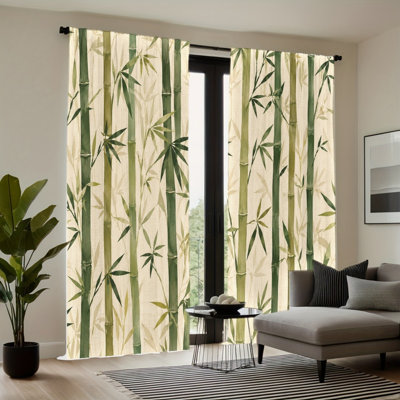 2 Panels Light Filtering Curtains, Natural Bamboo Forest Botanical Art Print Home Decor, Rod Pocket Easy Installation Window Drapes for Living Room Bedroom and Cabinet Decoration
