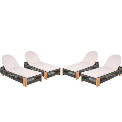 Outdoor Wood Patio Adjustable Uncushioned Lounge Chair Of 4, Grey Rope & Natural Iron, Breathable Seating, Perfect For Relax 4 Backyard Pool Garden, Iron Rope, And Long - Lasting, Five Position