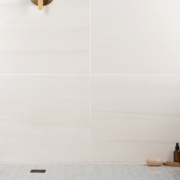 Terius Dolomite Warm White 23.54" x 23.54" Polished Marble Look Porcelain Floor and Wall Tile