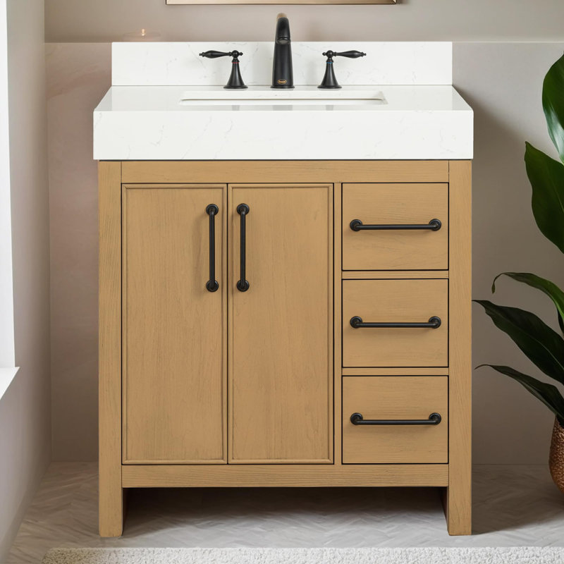 Meuble-lavabo avec lavabo 30 po Lavanti Valvet, Velours chêne bois de sapin, 30 pouces