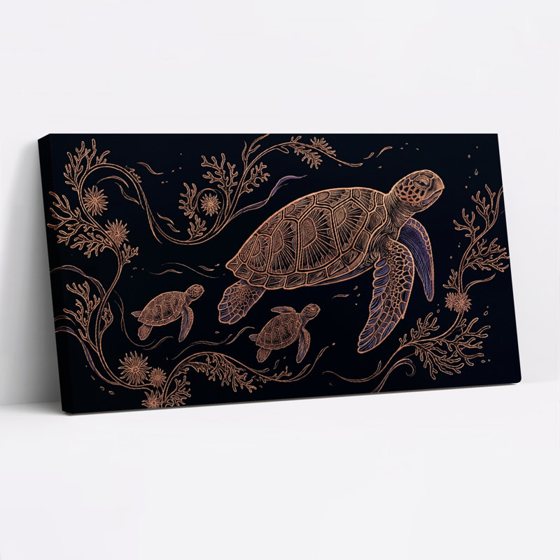 Ensemble de 1 tableau sur toile représentant une tortue marine, 32“W x 16”H, Wrapped Canvas
