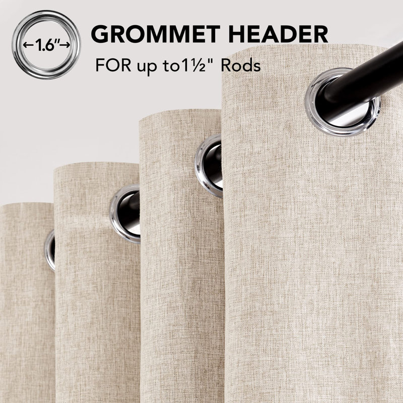 Lythrodontas Faux Linen Total Blackout Curtain Panels, Khaki, 52" W x 63" H