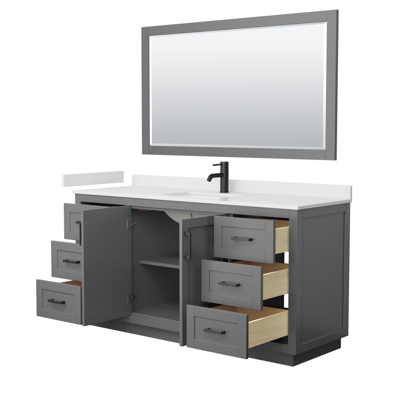 Miranda 66" Freestanding Single Bathroom Vanity with Cultured Marble Top with 58" Mirror, Matte Black, Dark Gray