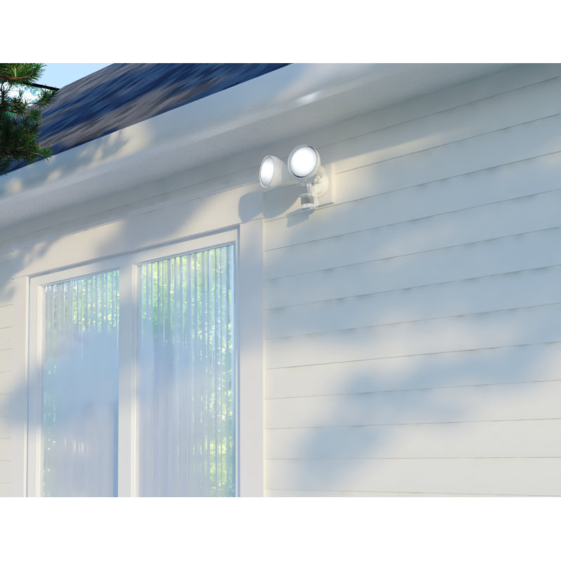 2 - Head Hardwired Dusk to Dawn Outdoor Security Flood Light with Motion Sensor and Timer, White