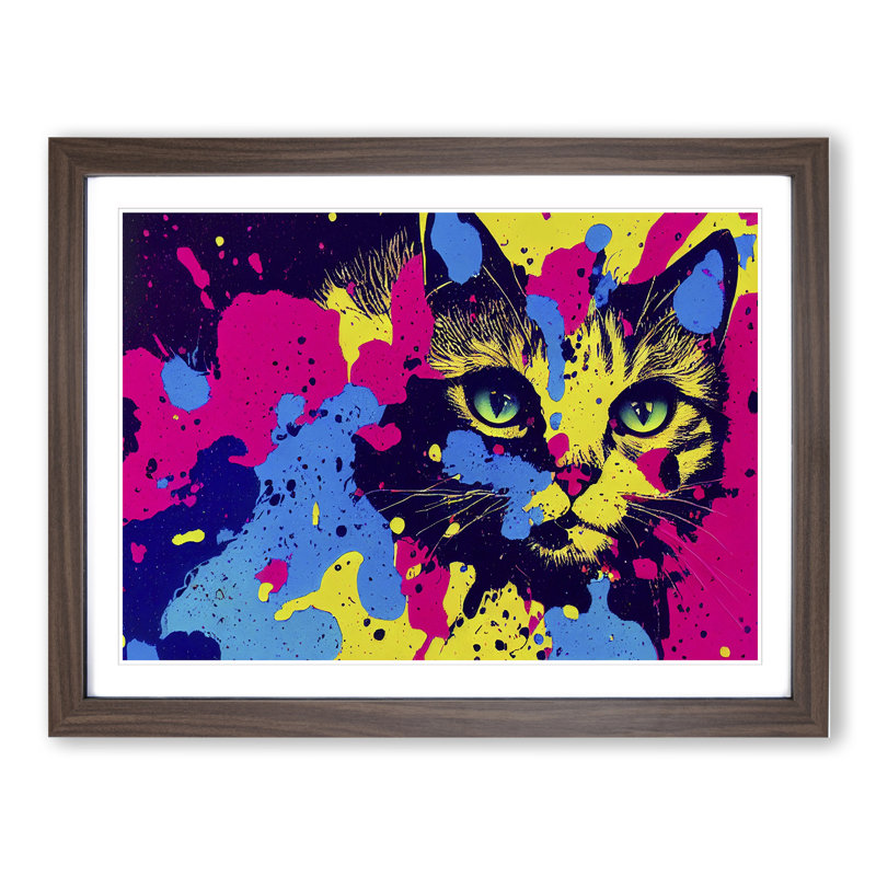 Cat Splashed Vol.2 Abstract - Framed Print, 25cm H x 34cm W x 2cm D, Walnut