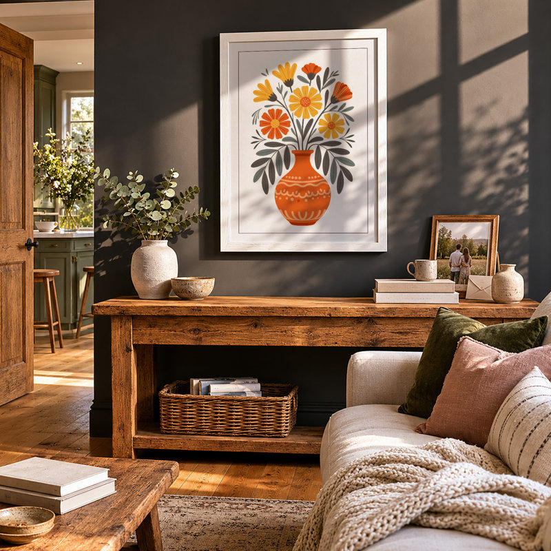 Floral Symmetry Botanical - Framed Print, A1 - 84.1 x 59.4 cm, White