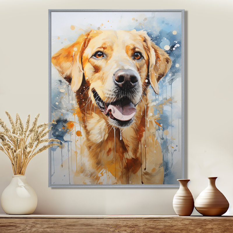«Dog Labrador Dreams», reproduction d'art sur toile encadrée, H 32 po x l 16 po x P 1 po, Encadrement argenté