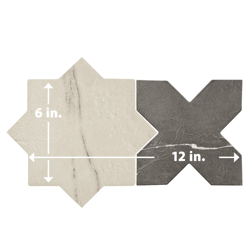 Istanbul Star with Cross 6 In. X 12 In. Porcelain Floor And Wall Tile Kit, White/Black