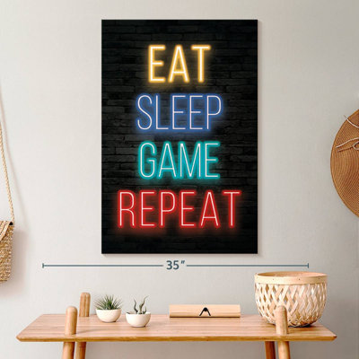 Neon Eat Sleep Game Répétition sur toile