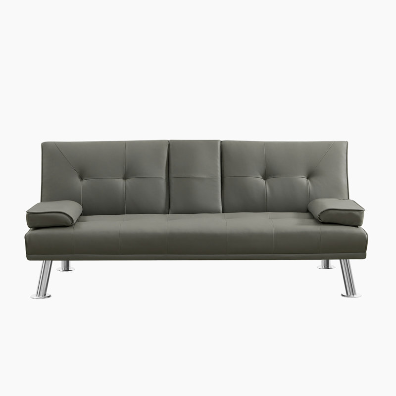 65.75'' Faux Leather Convertible Sofa, Gray Velvet