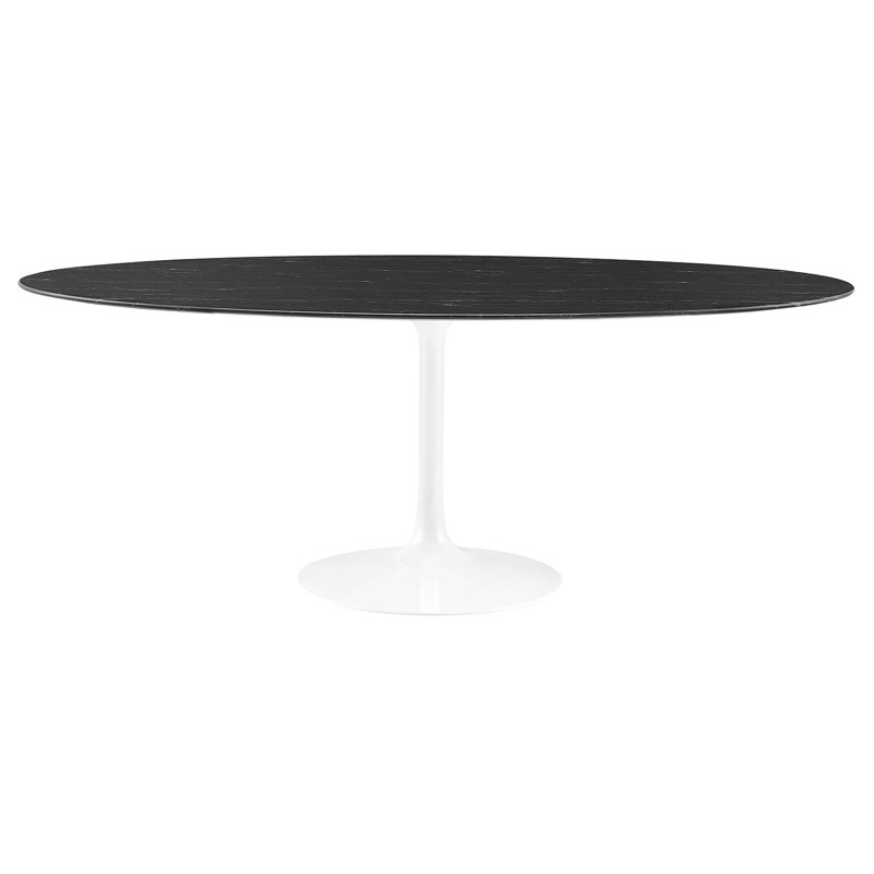  Table de salle à manger en marbre artificiel Lippa, Blanc, Noir, H 29,5 po x L 78 po x l 47 po