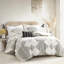 Couette 4 pièces avec coussin décoratif - King/ King Noir/ Garnissage 100 % microfibre imprimé