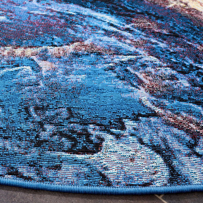 Tapis intérieur / extérieur abstrait Hykeham 500 Performance, Rond 6 pi 6 po