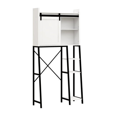 Over Toilet Storage - White. Functional Bathroom Furniture. Sliding Door Cabinet With Side Rack. Made Of Materials Maximize Space. Barn Adjustable Shelves. Surface